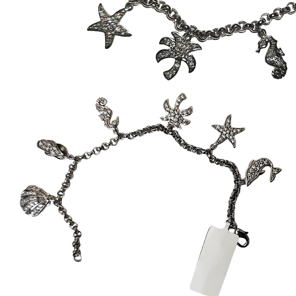 Silver Plated Ocean Treasures Coastal Themed Charm Bracelet Seahorse Palm Shells